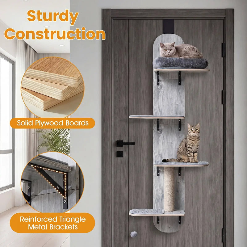 Door Hanging Cat Climber 4-level Height Adjustable with Plush Bed by DirectDeals