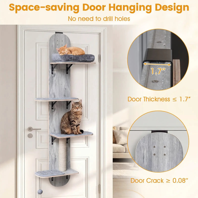 Door Hanging Cat Climber 4-level Height Adjustable with Plush Bed by DirectDeals