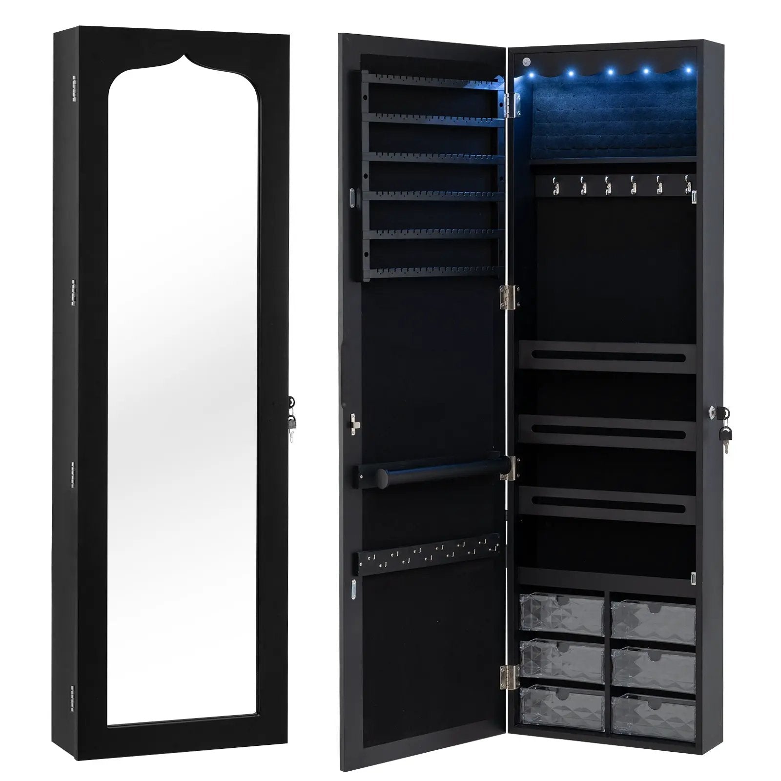 5 LEDs Jewelry Armoire Wall Mounted / Door Hanging Mirror by DirectDeals