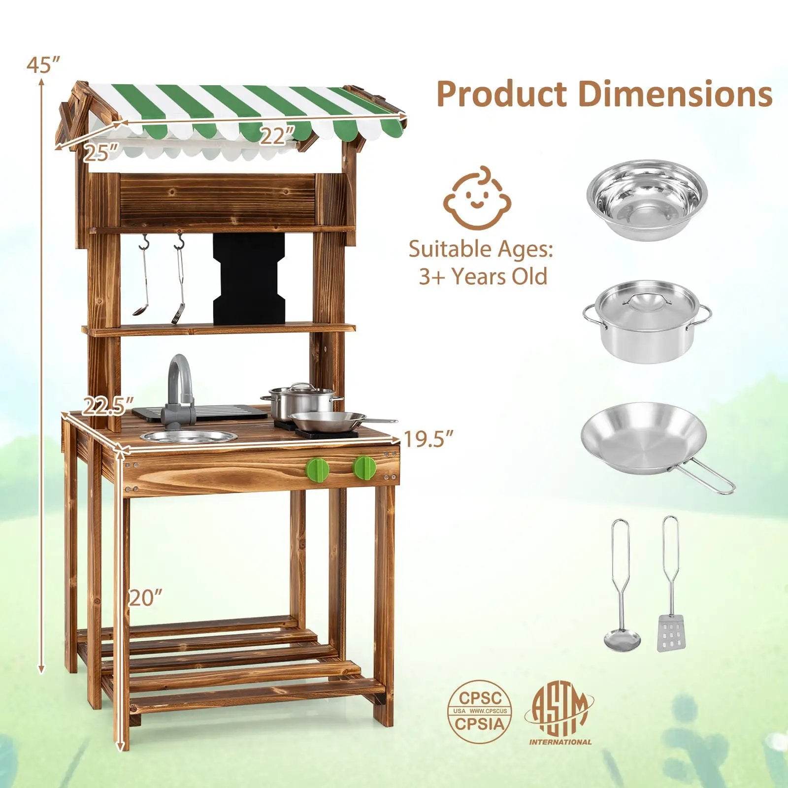 Double-Sided Mud Kitchen with Canopy and Chalkboard for 3+ Years Old-Natural by DirectDeals
