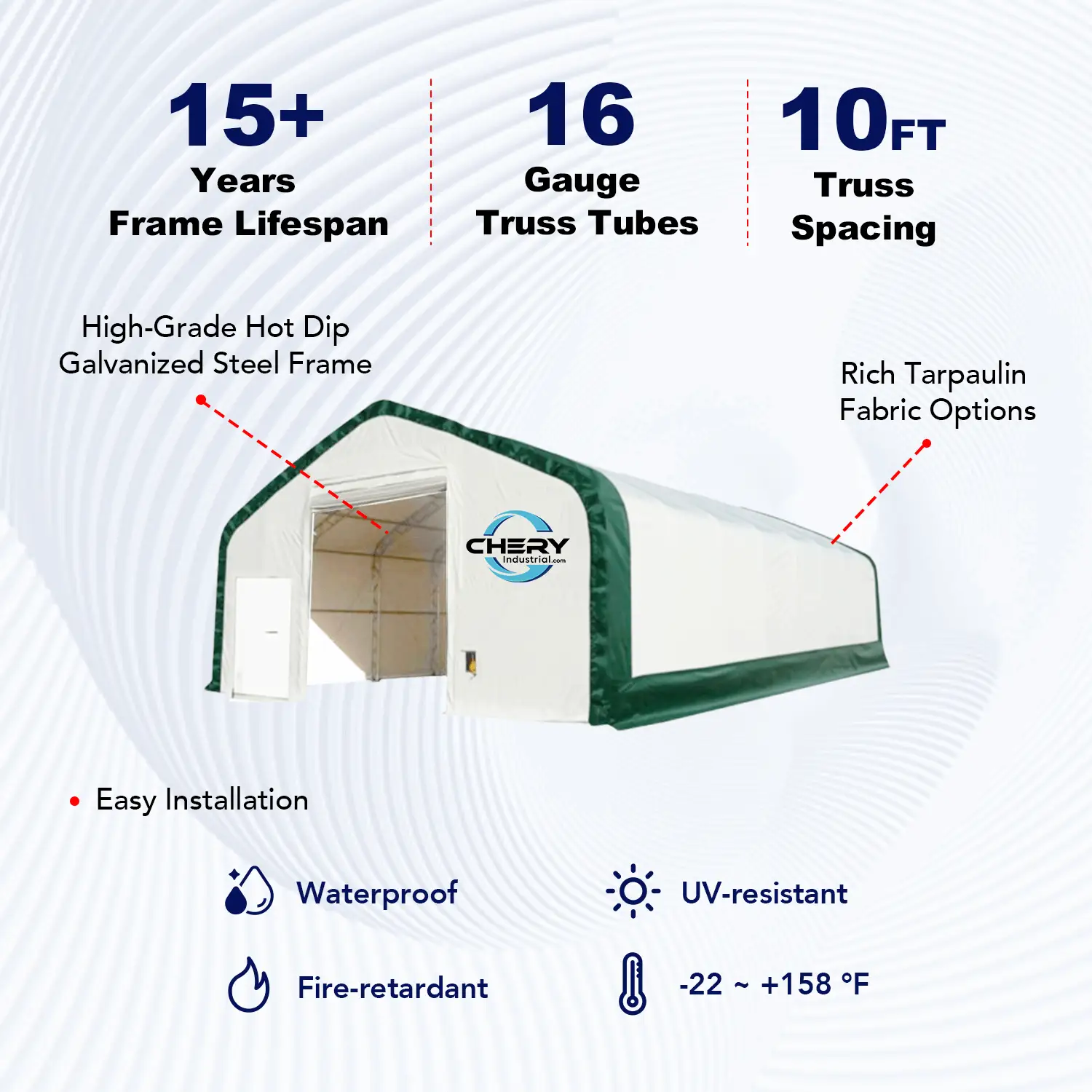W40'xL80'xH21' Double Truss Storage Shelter, 10' Truss Spacing by Chery Industrial