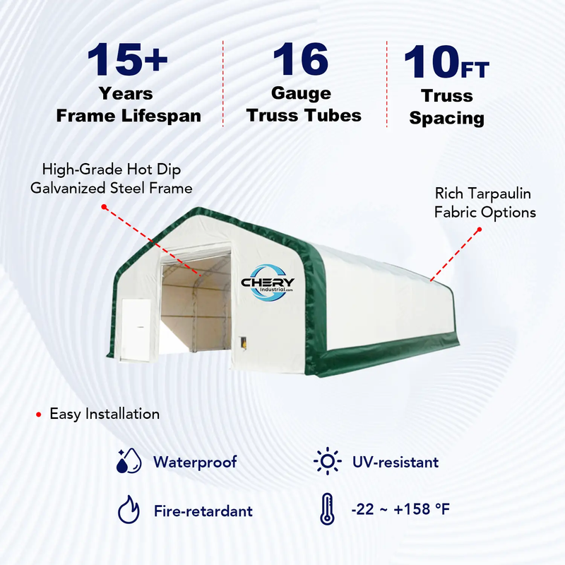 W40'xL80'xH21' Double Truss Storage Shelter, 10' Truss Spacing by Chery Industrial