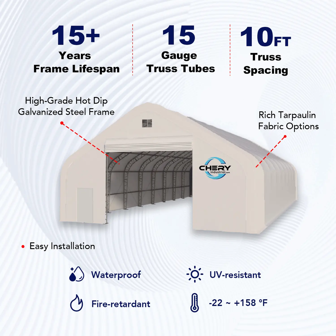 W50'xL80'xH23' Double Truss Storage Shelter by Chery Industrial