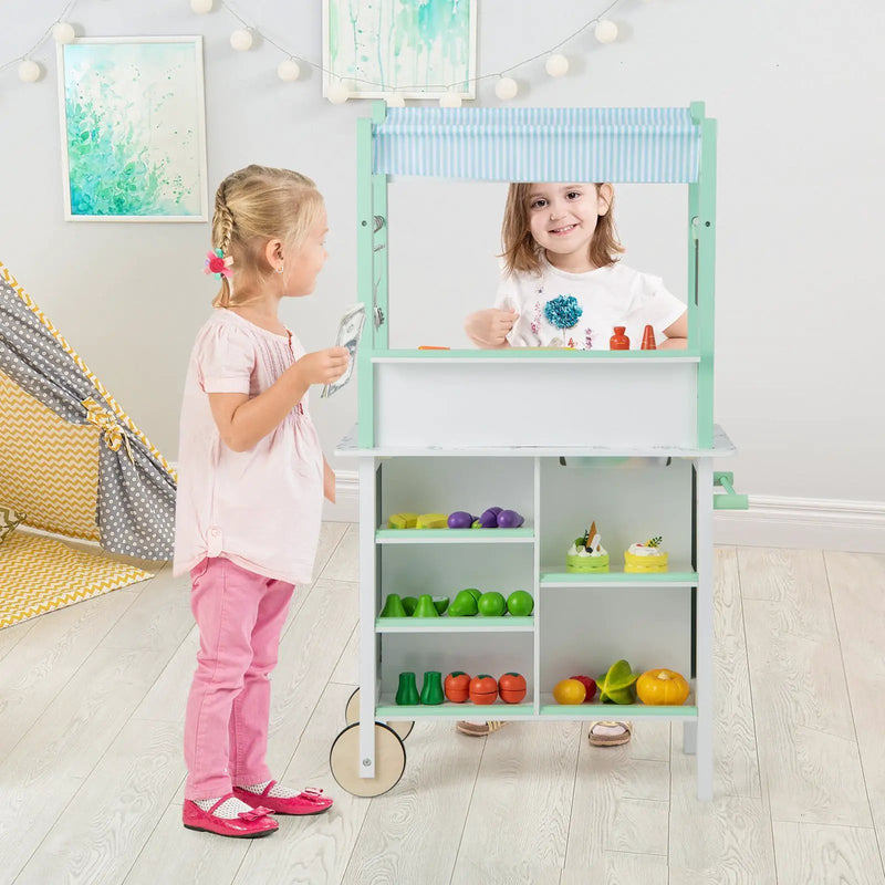 Double-sided Pretend Play Kitchen with Remote Control and LED Light Bars-Green by DirectDeals