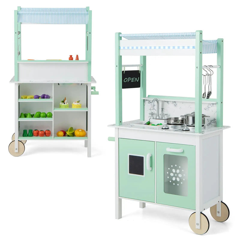 Double-sided Pretend Play Kitchen with Remote Control and LED Light Bars-Green by DirectDeals