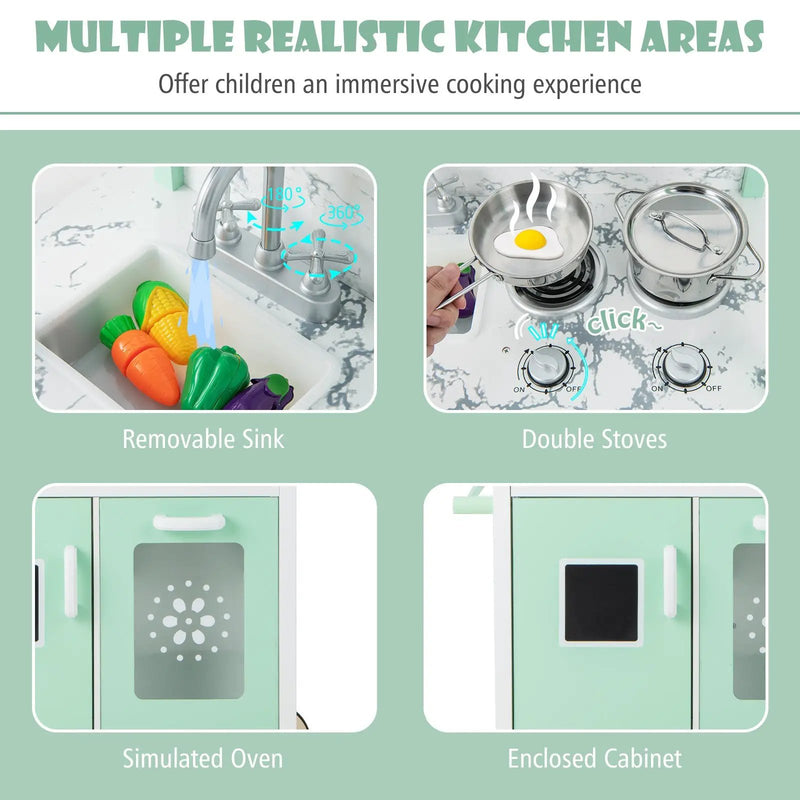 Double-sided Pretend Play Kitchen with Remote Control and LED Light Bars-Green by DirectDeals