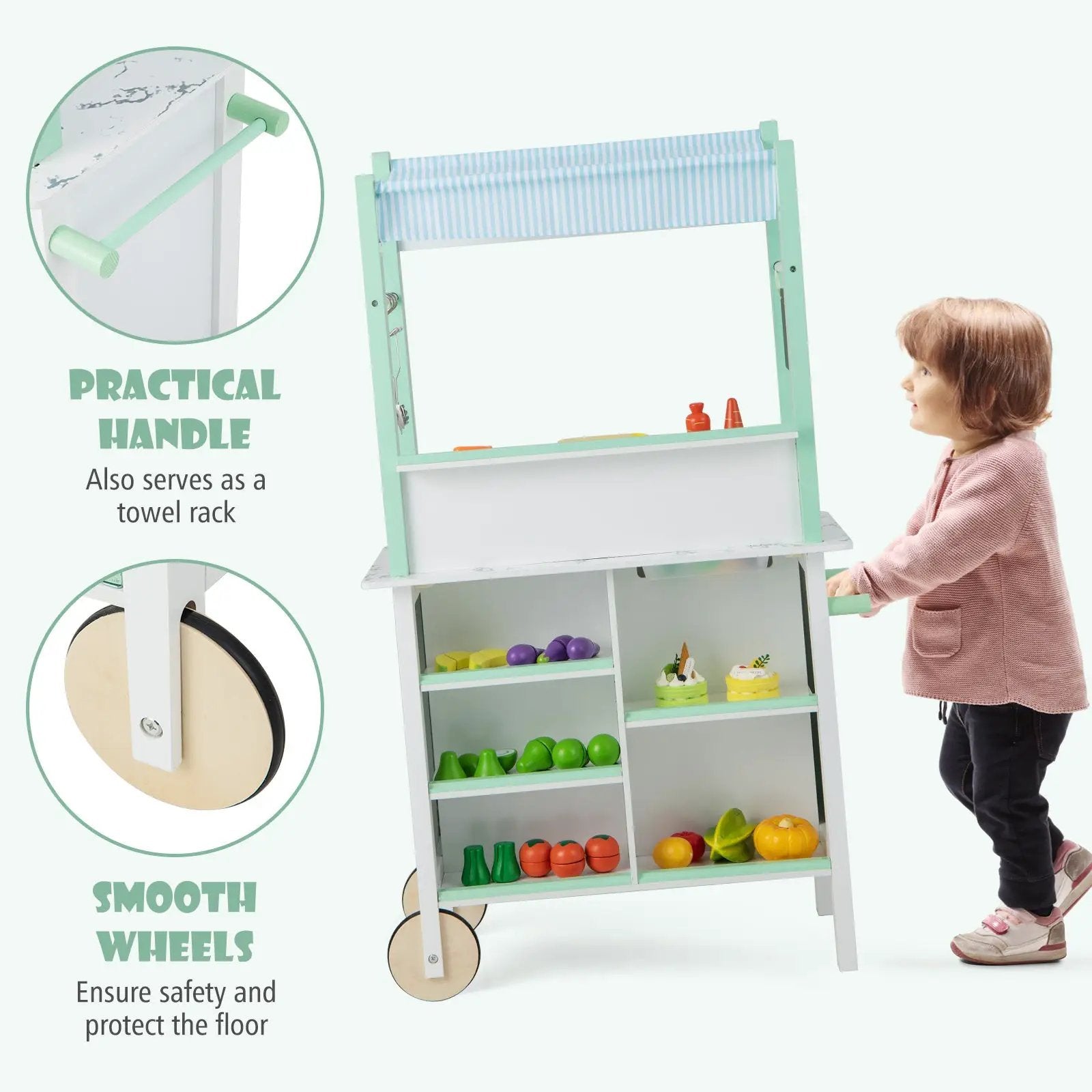 Double-sided Pretend Play Kitchen with Remote Control and LED Light Bars-Green by DirectDeals
