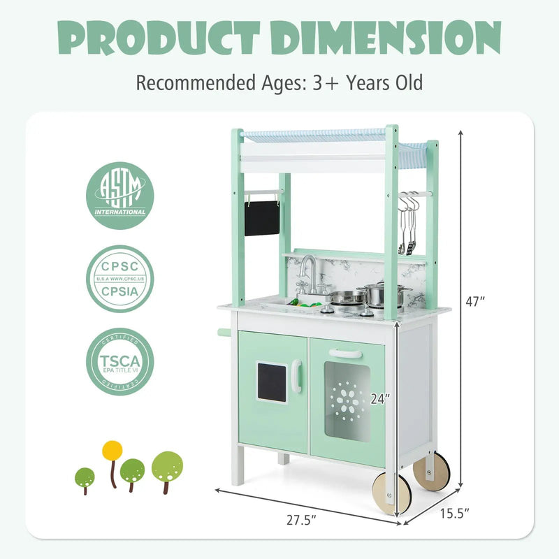 Double-sided Pretend Play Kitchen with Remote Control and LED Light Bars-Green by DirectDeals