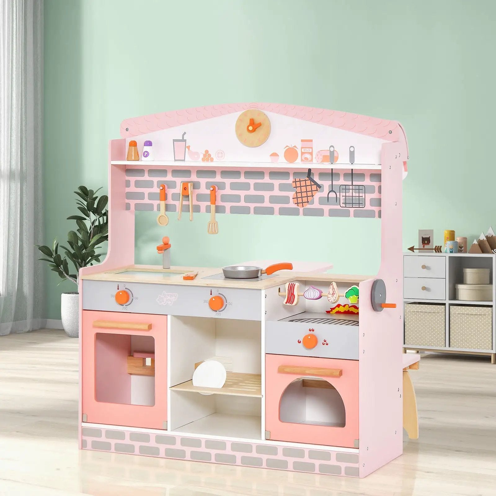 Double-Sided Kids Play Kitchen Set with Canopy and 2 Seats by DirectDeals