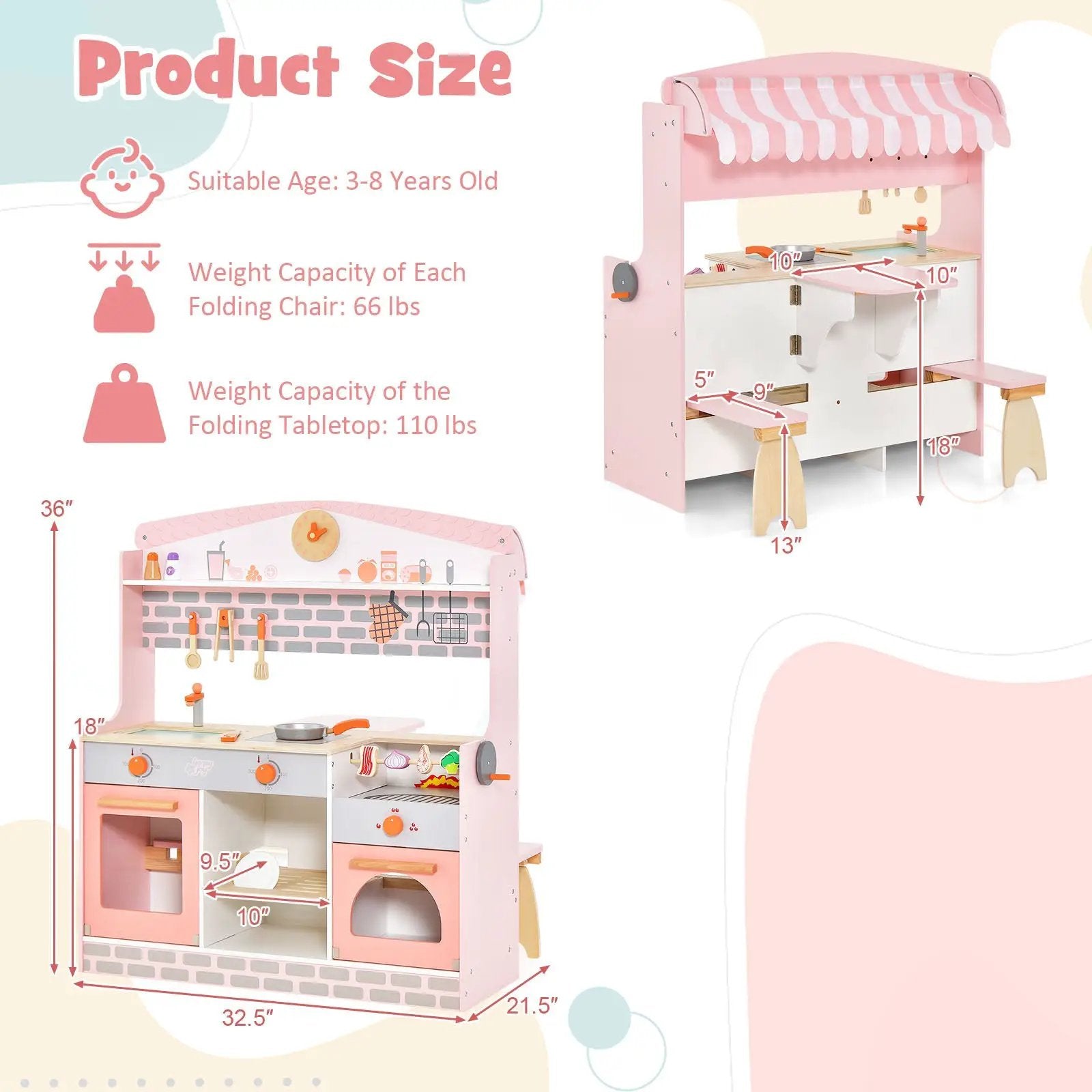 Double-Sided Kids Play Kitchen Set with Canopy and 2 Seats by DirectDeals
