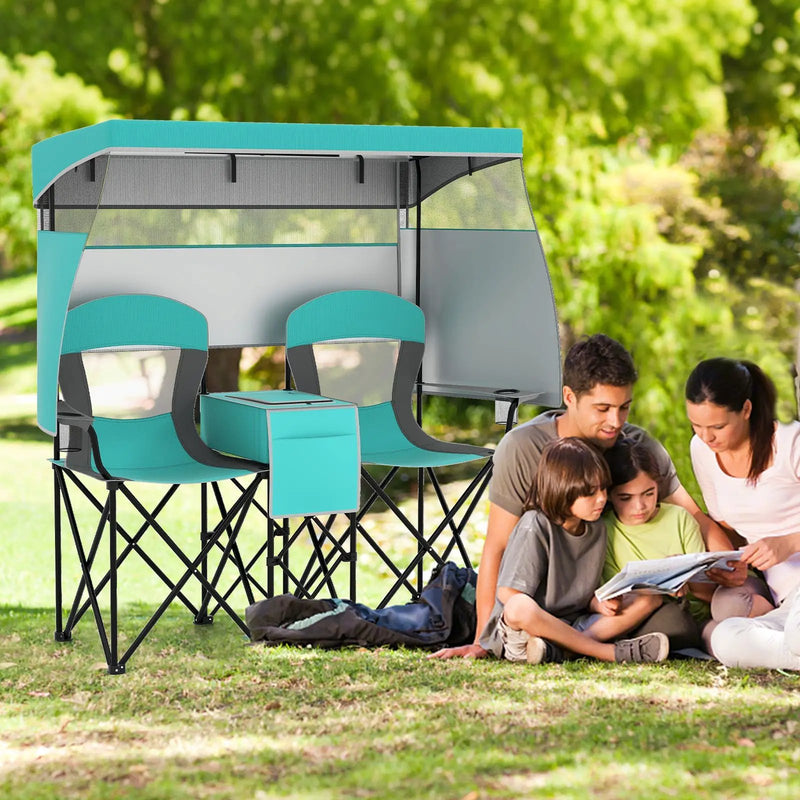 Double Beach Chair with Adjustable Canopy and 3 -Side Shading Curtains by DirectDeals