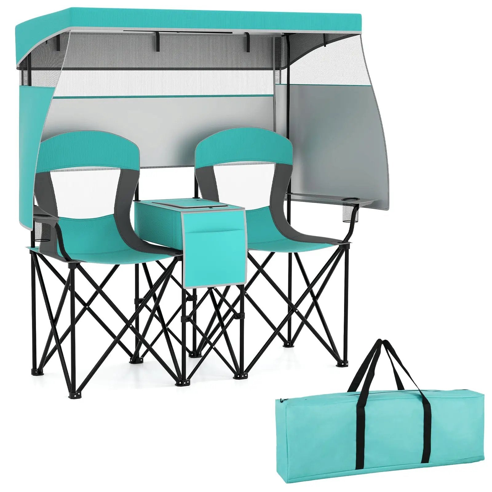Double Beach Chair with Adjustable Canopy and 3 -Side Shading Curtains by DirectDeals