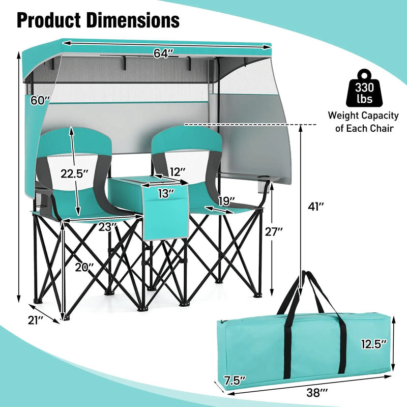 Double Beach Chair with Adjustable Canopy and 3 -Side Shading Curtains by DirectDeals