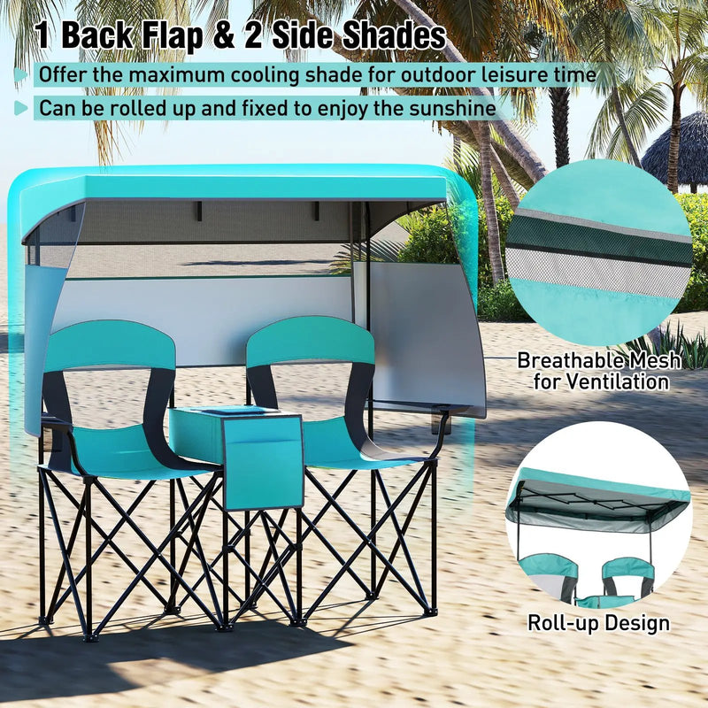 Double Beach Chair with Adjustable Canopy and 3 -Side Shading Curtains by DirectDeals
