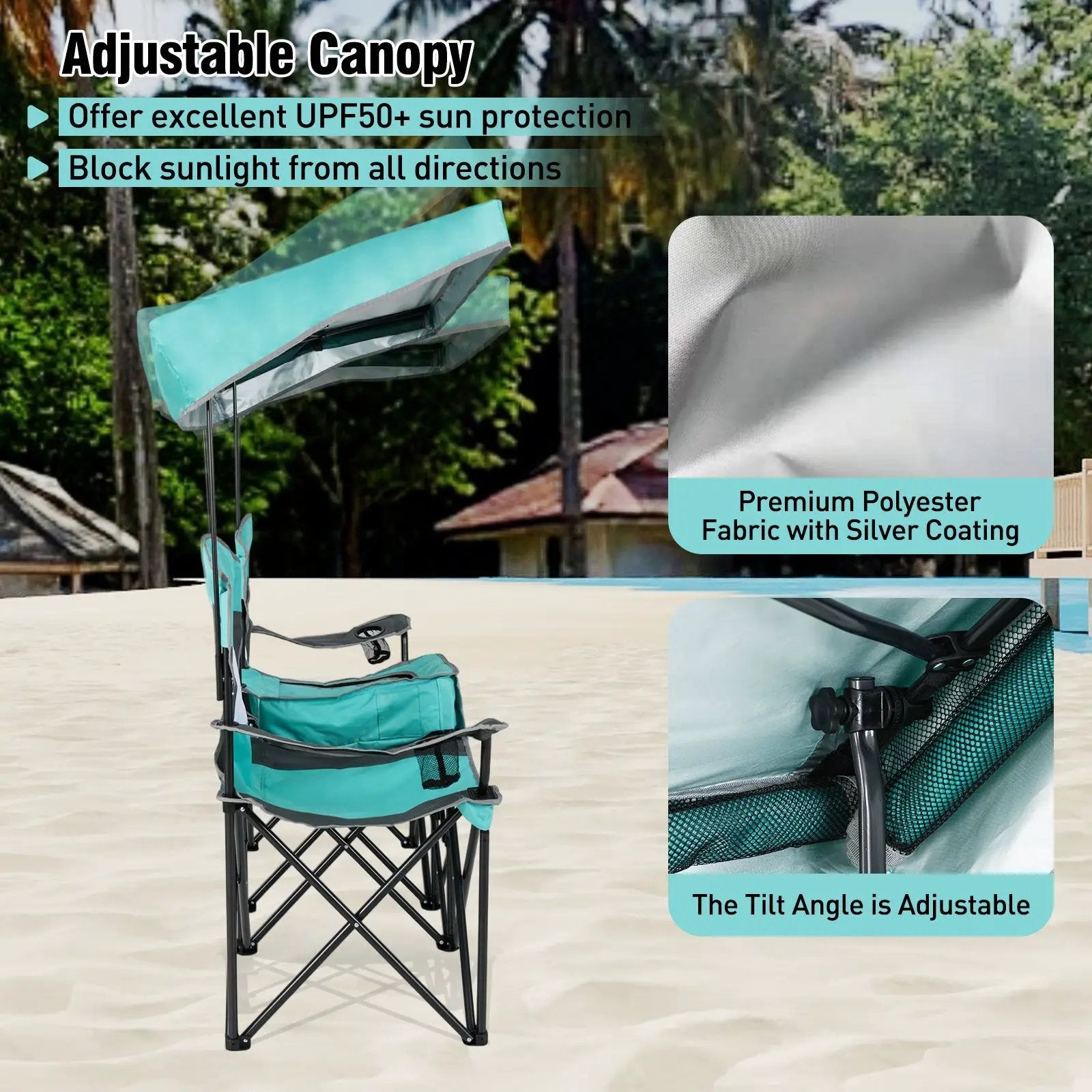 Double Beach Chair with Adjustable Canopy and 3 -Side Shading Curtains by DirectDeals