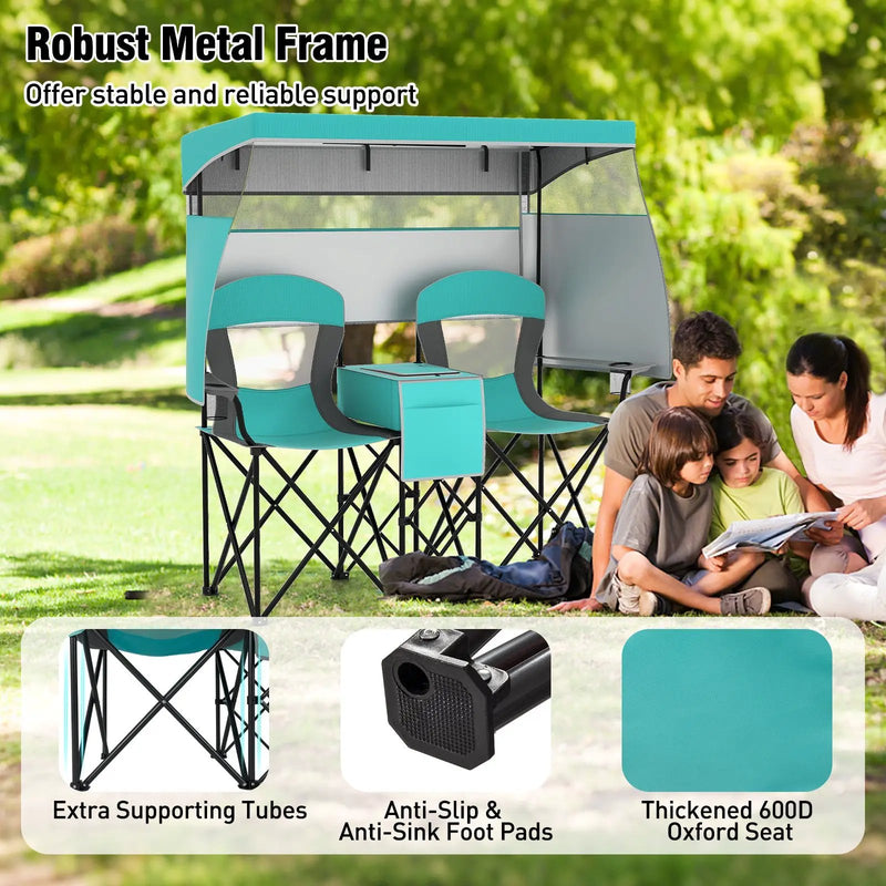 Double Beach Chair with Adjustable Canopy and 3 -Side Shading Curtains by DirectDeals