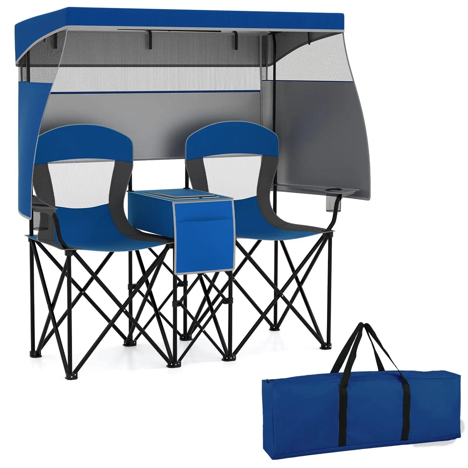 Double Beach Chair with Adjustable Canopy and 3 -Side Shading Curtains by DirectDeals