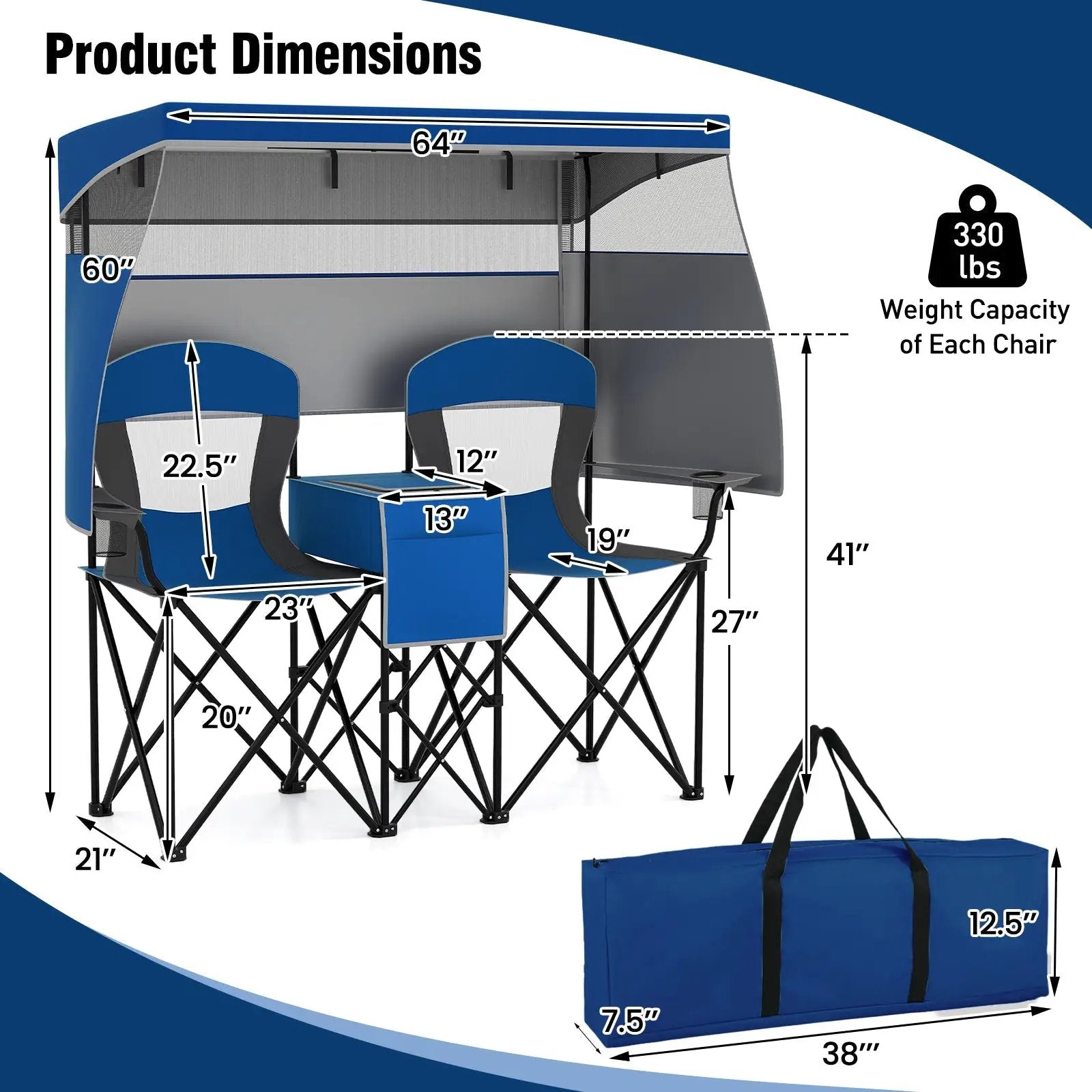 Double Beach Chair with Adjustable Canopy and 3 -Side Shading Curtains by DirectDeals