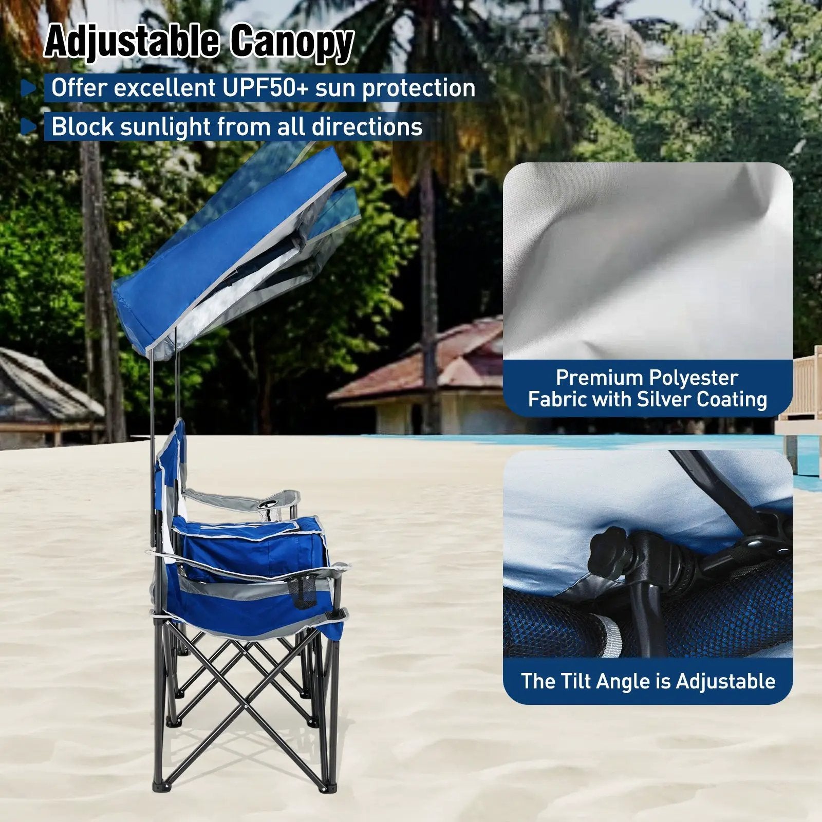 Double Beach Chair with Adjustable Canopy and 3 -Side Shading Curtains by DirectDeals