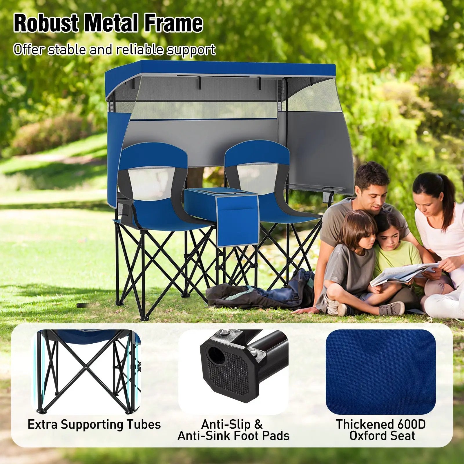 Double Beach Chair with Adjustable Canopy and 3 -Side Shading Curtains by DirectDeals