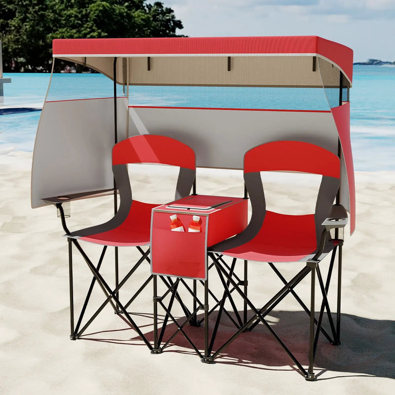 Double Beach Chair with Adjustable Canopy and 3 -Side Shading Curtains by DirectDeals