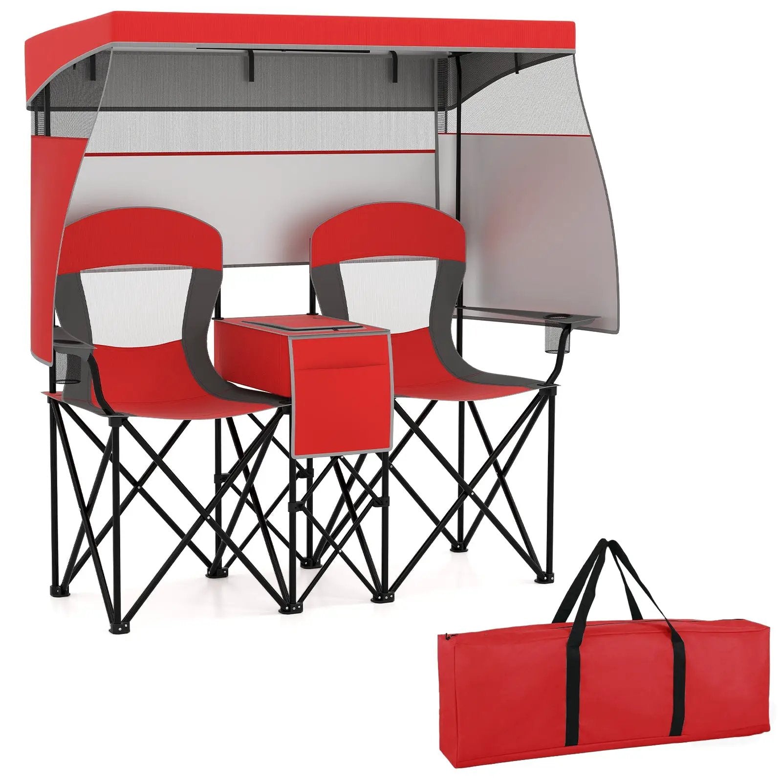 Double Beach Chair with Adjustable Canopy and 3 -Side Shading Curtains by DirectDeals