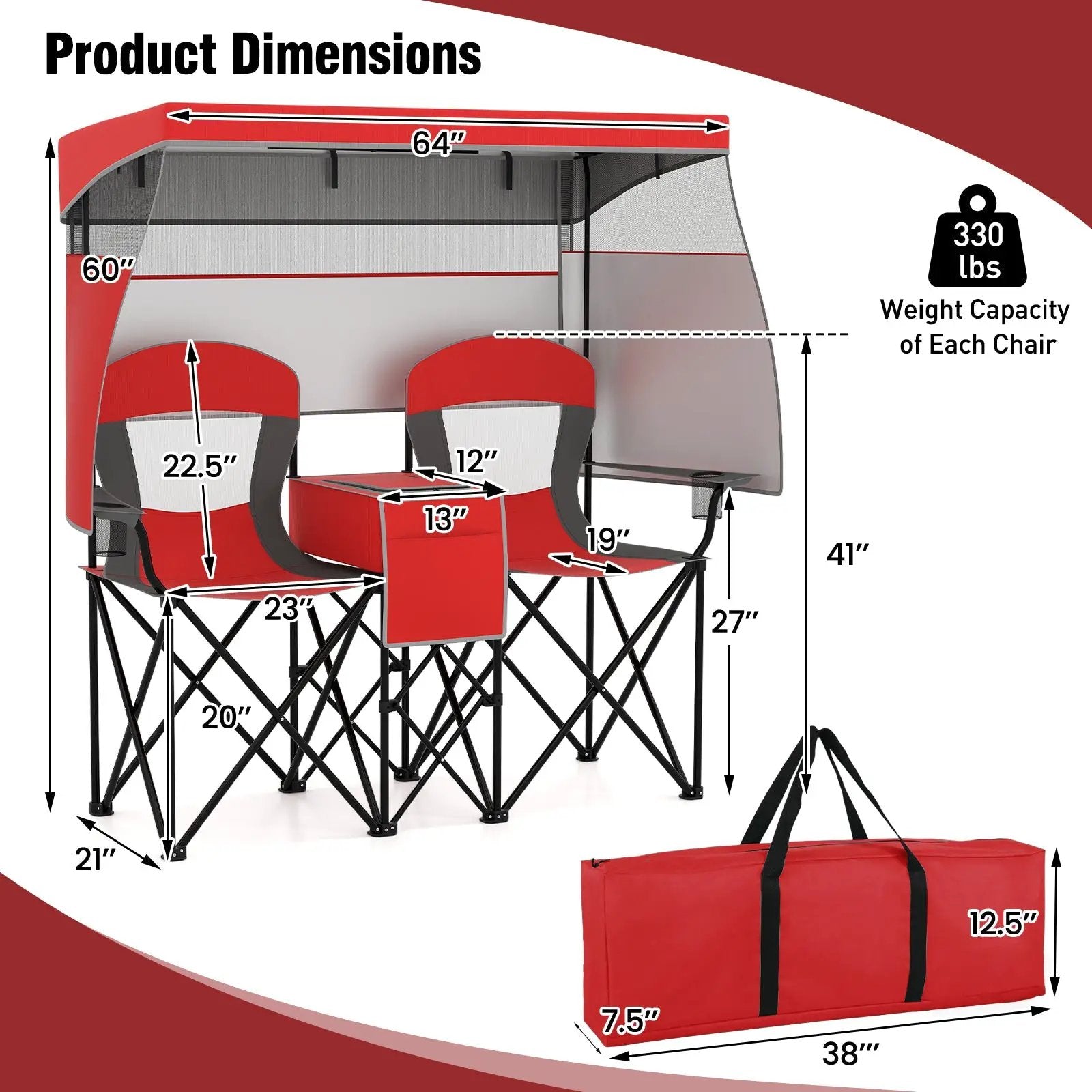 Double Beach Chair with Adjustable Canopy and 3 -Side Shading Curtains by DirectDeals