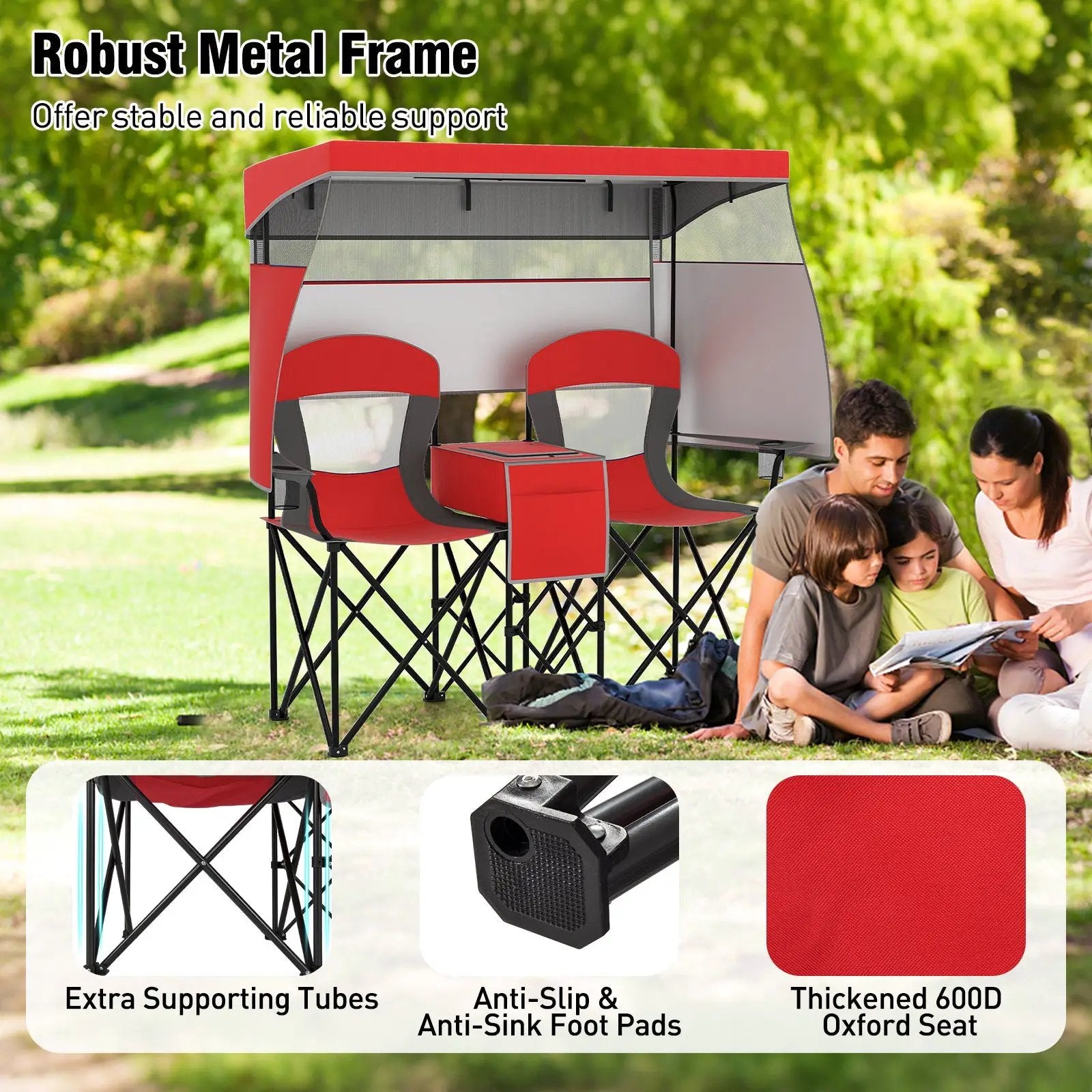 Double Beach Chair with Adjustable Canopy and 3 -Side Shading Curtains by DirectDeals