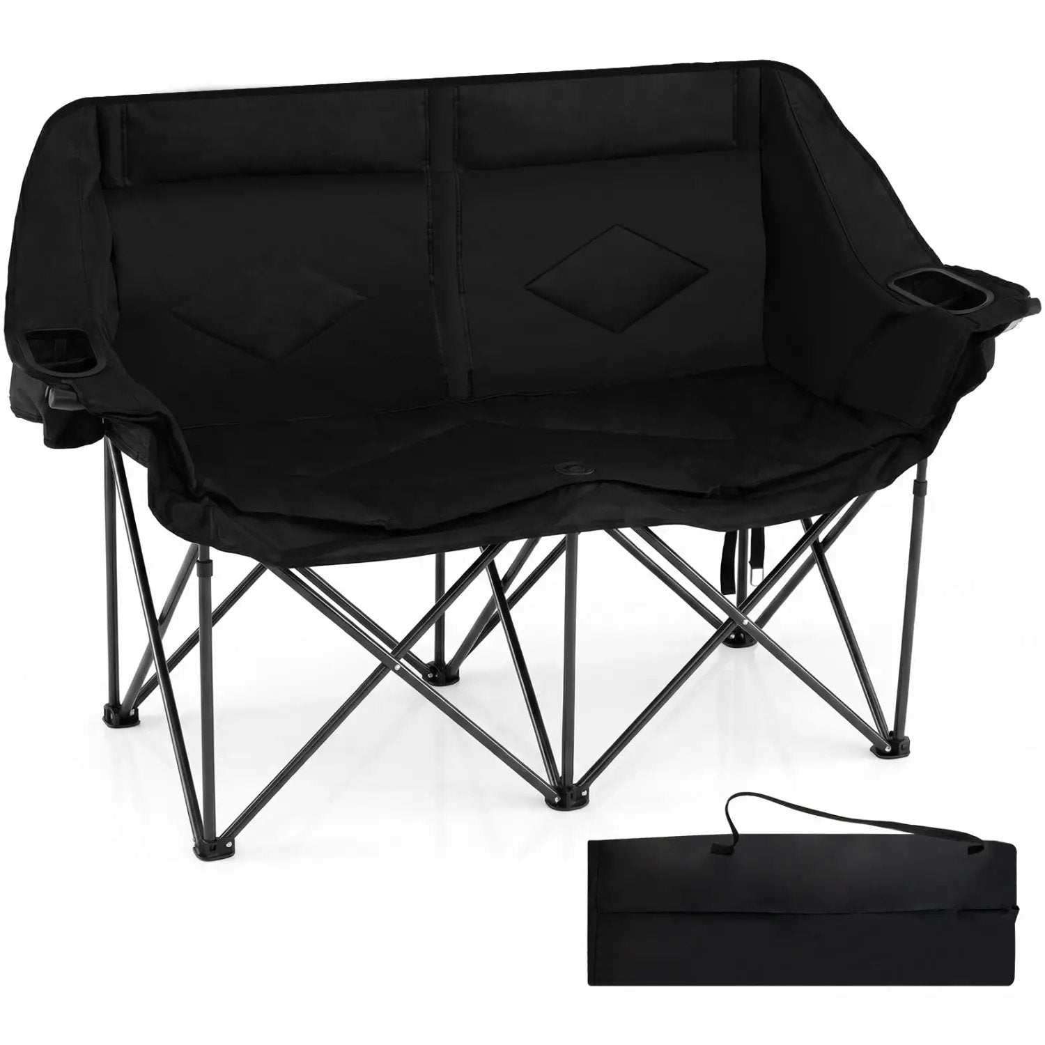 Double Camping Chair with Cup Holders Glass Racks and Mesh Pockets by DirectDeals