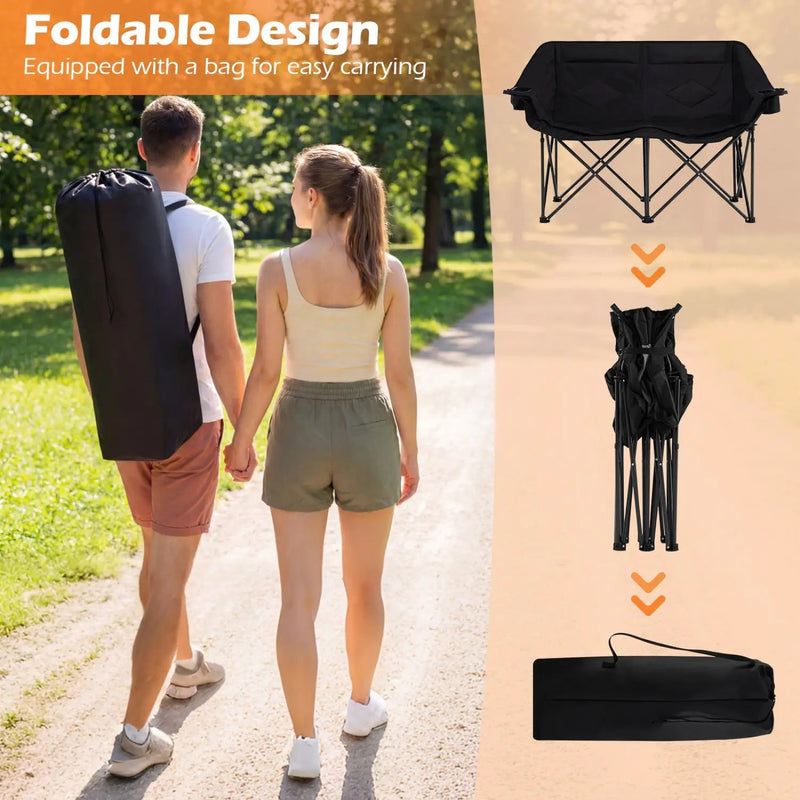 Double Camping Chair with Cup Holders Glass Racks and Mesh Pockets by DirectDeals