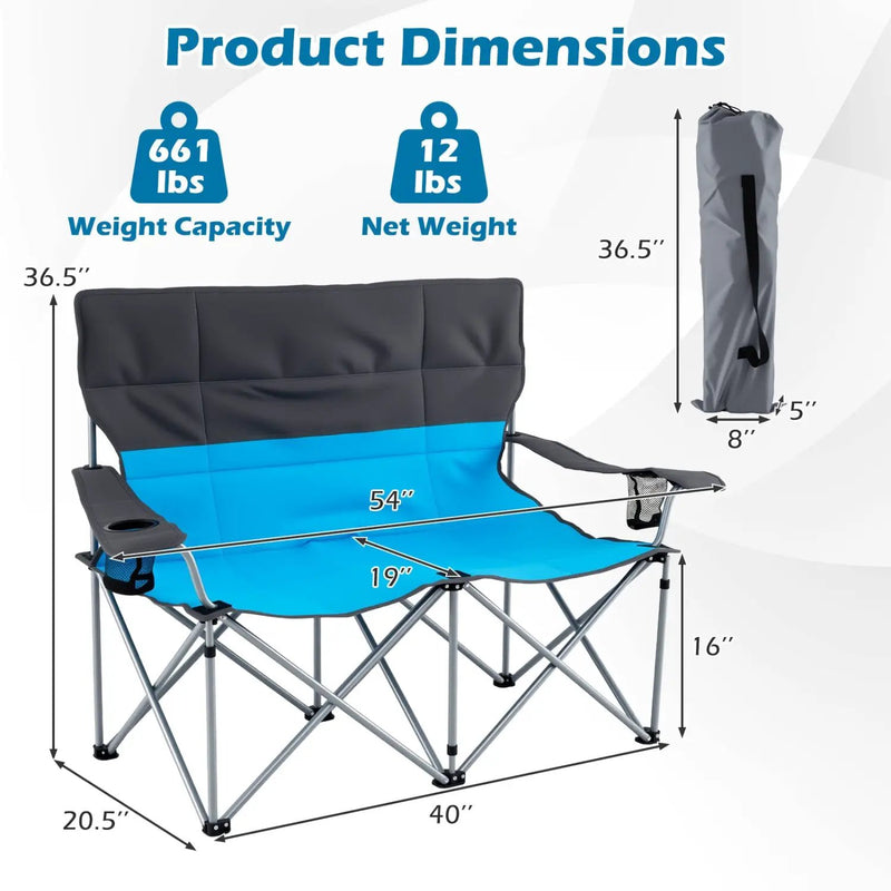 Double Camping Chair with Carry Bag Cup Holders by DirectDeals