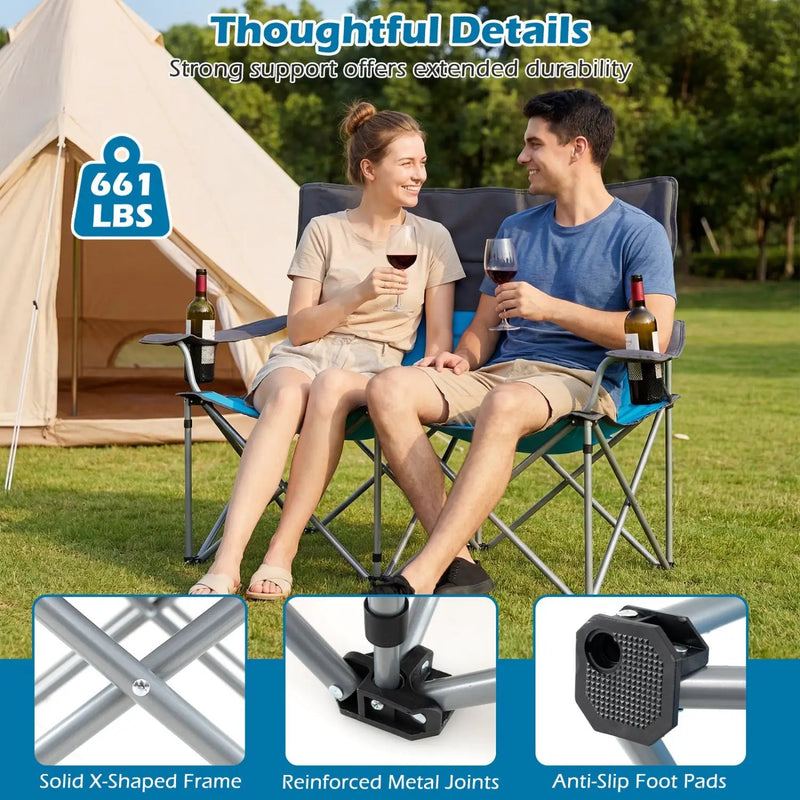 Double Camping Chair with Carry Bag Cup Holders by DirectDeals