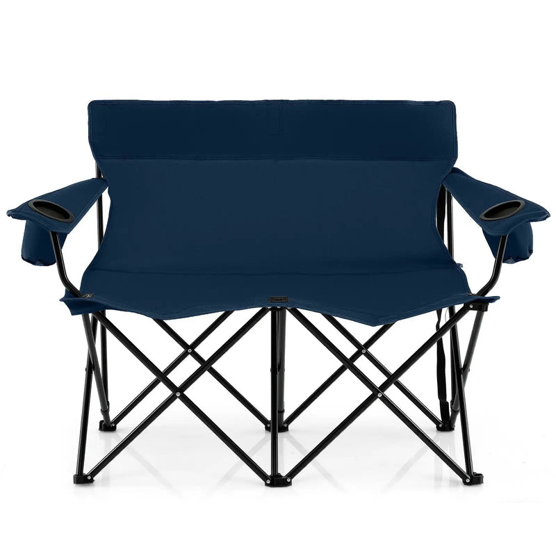 Double Camping Chair 2-Person Outdoor Folding Loveseat with Cup Holders by DirectDeals