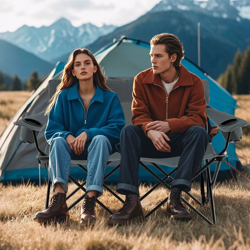 Double Camping Chair 2-Person Outdoor Folding Loveseat with Cup Holders by DirectDeals