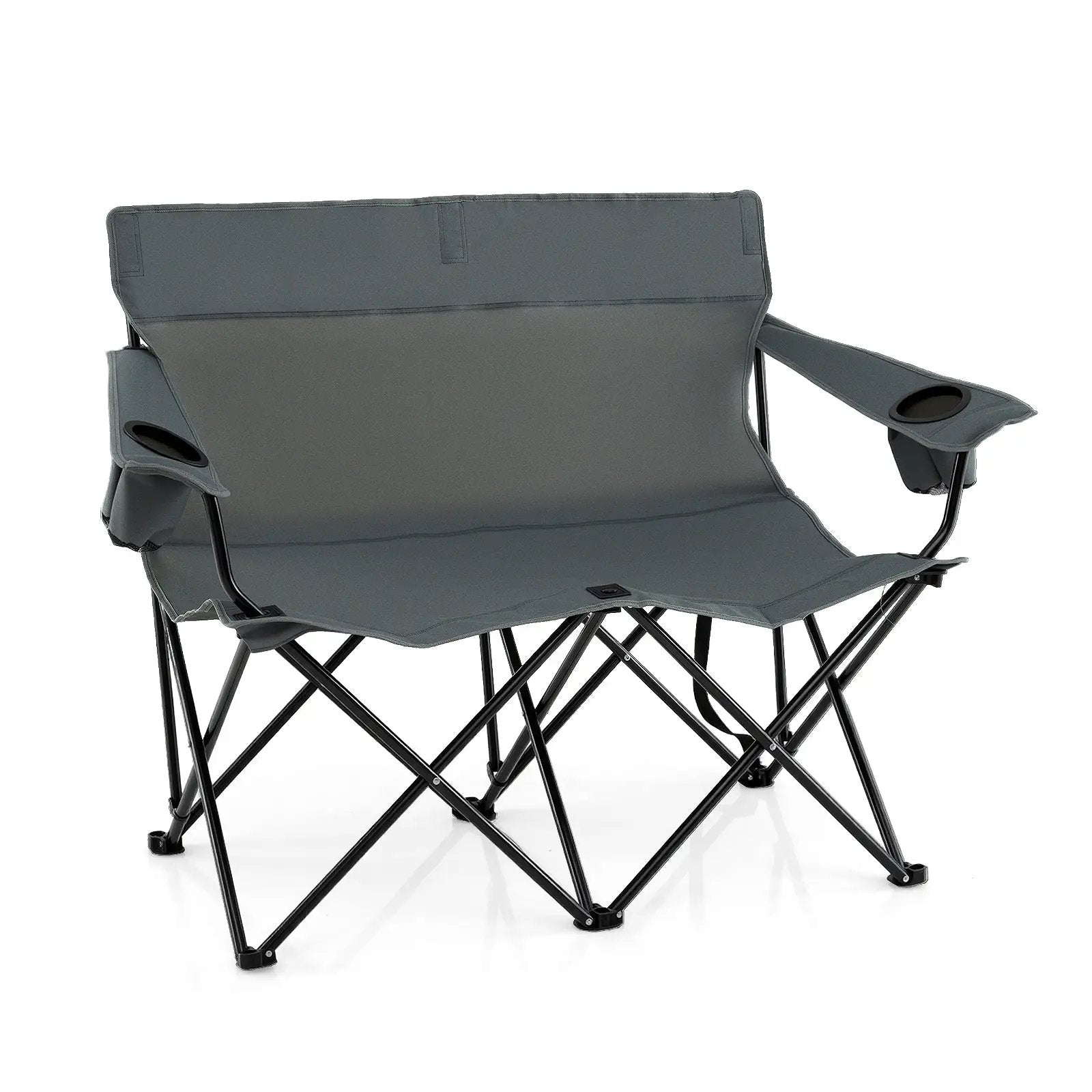 Double Camping Chair 2-Person Outdoor Folding Loveseat with Cup Holders by DirectDeals