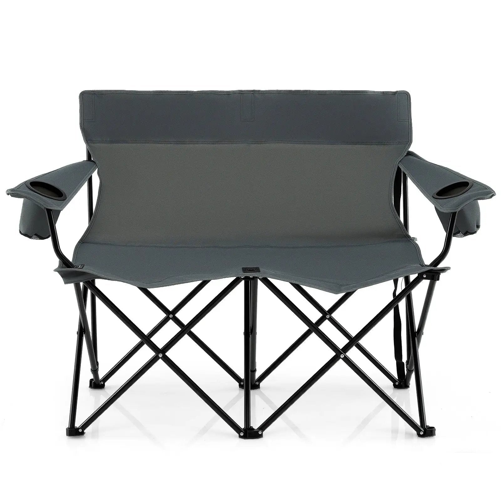 Double Camping Chair 2-Person Outdoor Folding Loveseat with Cup Holders by DirectDeals