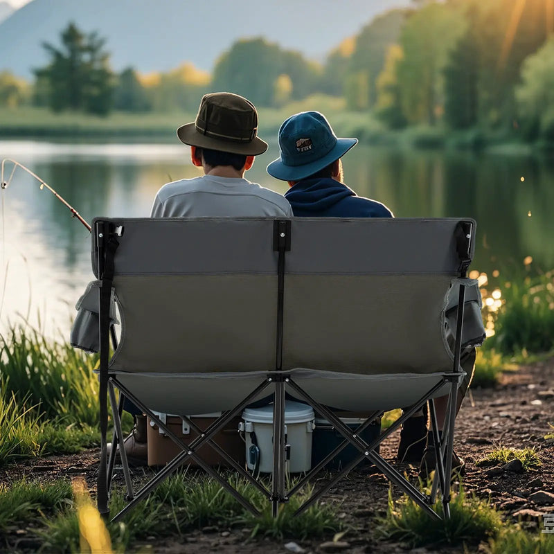 Double Camping Chair 2-Person Outdoor Folding Loveseat with Cup Holders by DirectDeals