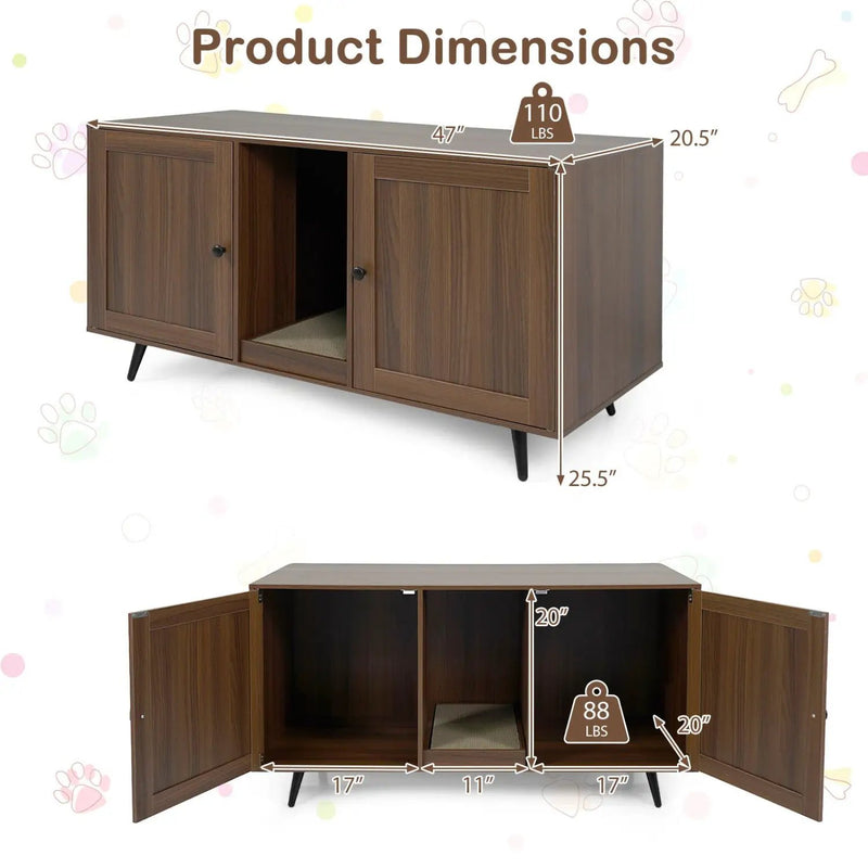 Double Cat Litter Box Enclosure with Scratching Pad by DirectDeals