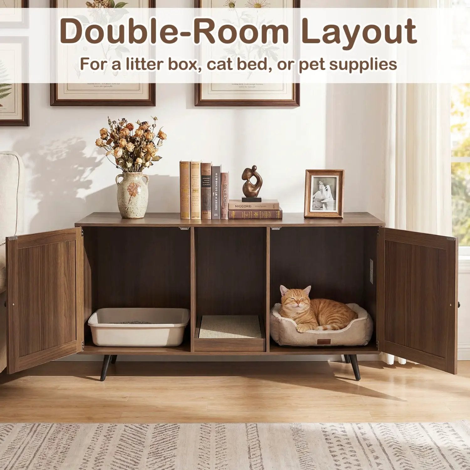 Double Cat Litter Box Enclosure with Scratching Pad by DirectDeals