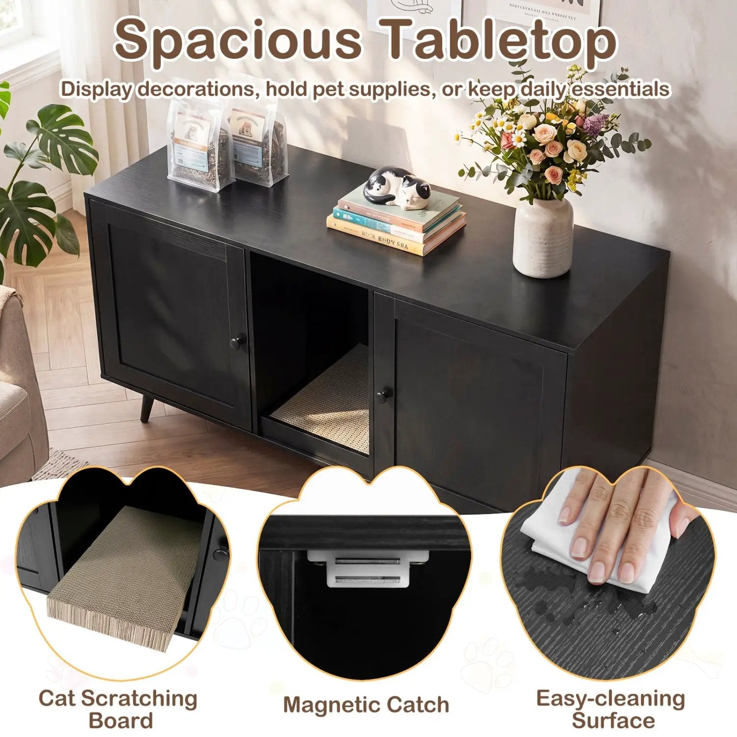 Double Cat Litter Box Enclosure with Scratching Pad by DirectDeals
