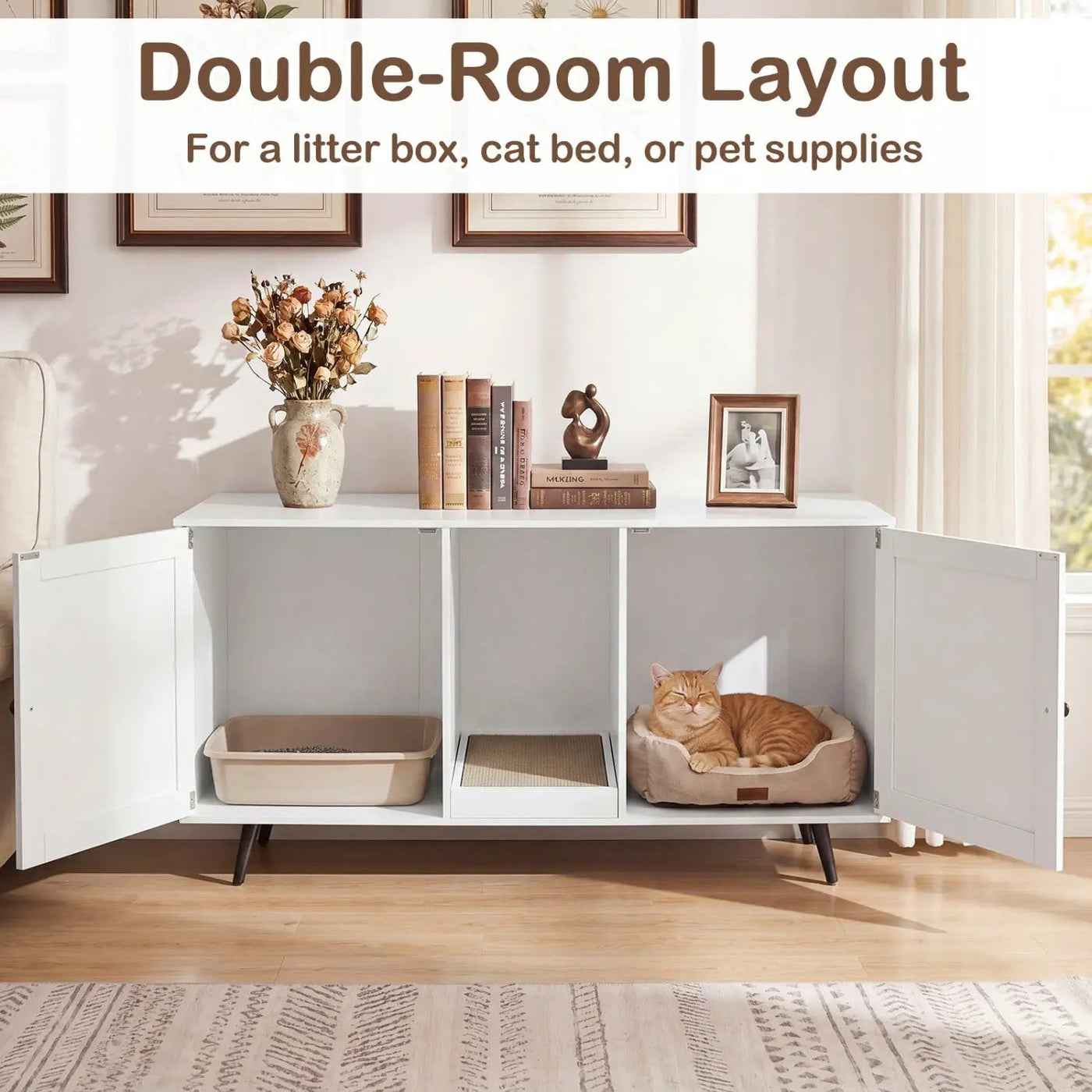 Double Cat Litter Box Enclosure with Scratching Pad by DirectDeals