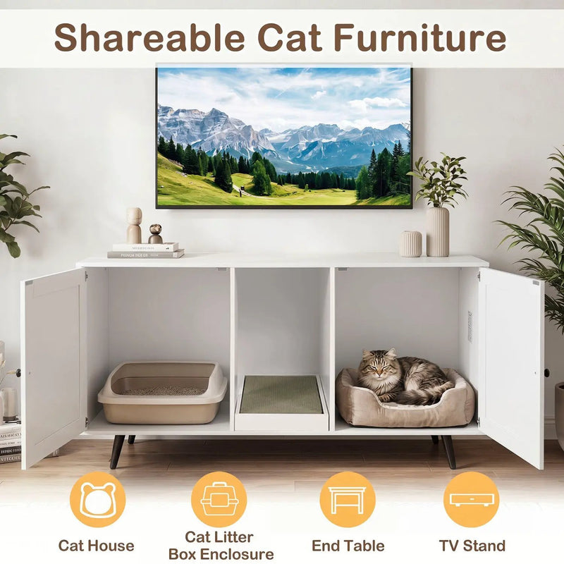 Double Cat Litter Box Enclosure with Scratching Pad by DirectDeals