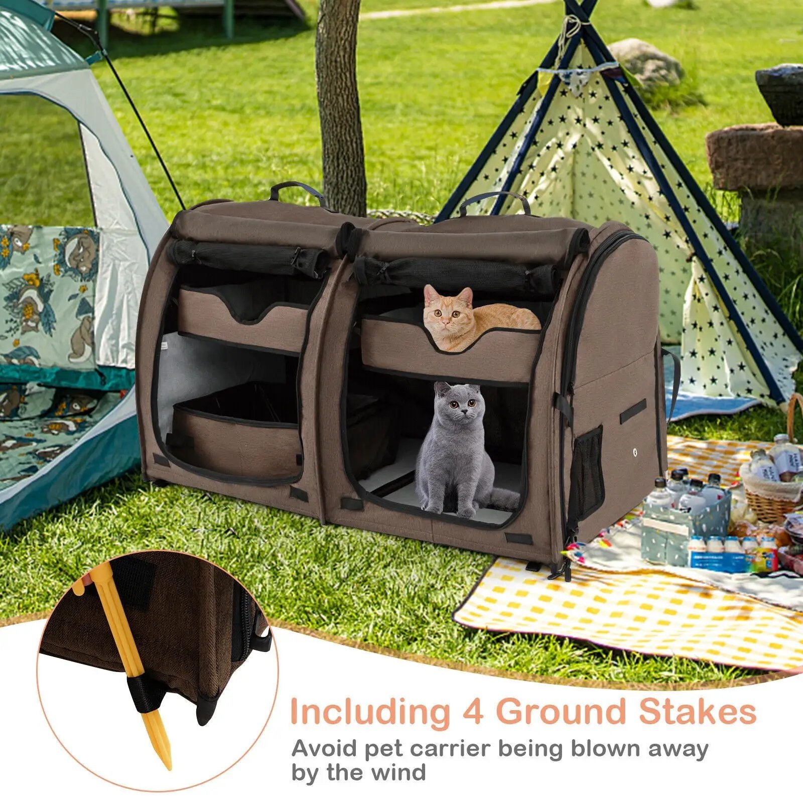 Double Compartment Pet Carrier with 2 Removable Hammocks by DirectDeals