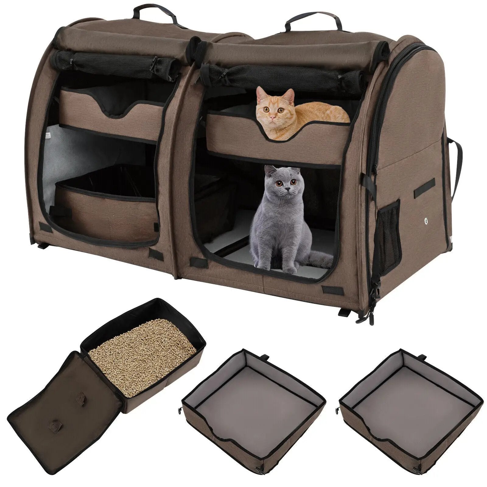 Double Compartment Pet Carrier with 2 Removable Hammocks by DirectDeals