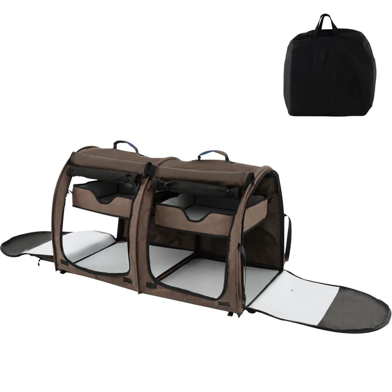 Double Compartment Pet Carrier with 2 Removable Hammocks by DirectDeals