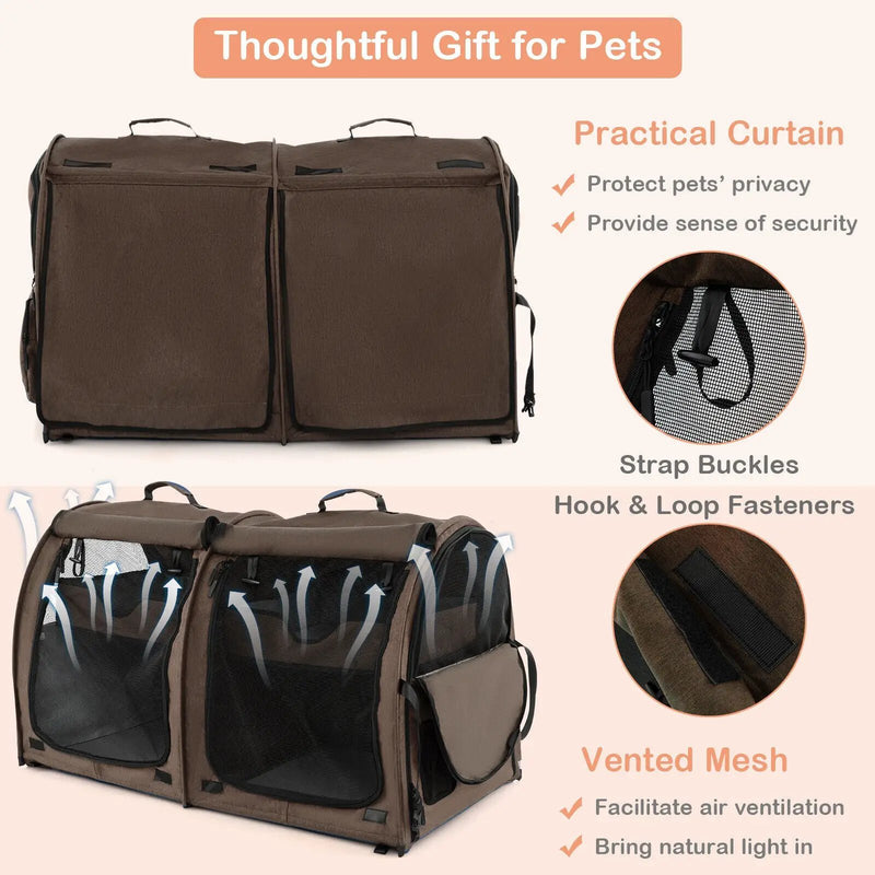 Double Compartment Pet Carrier with 2 Removable Hammocks by DirectDeals