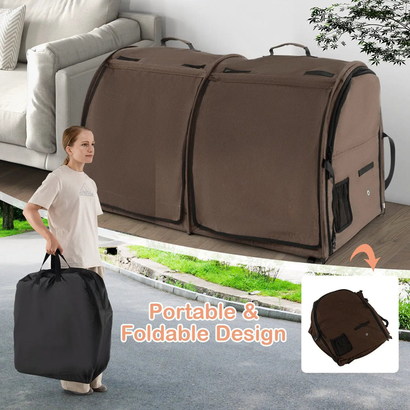 Double Compartment Pet Carrier with 2 Removable Hammocks by DirectDeals
