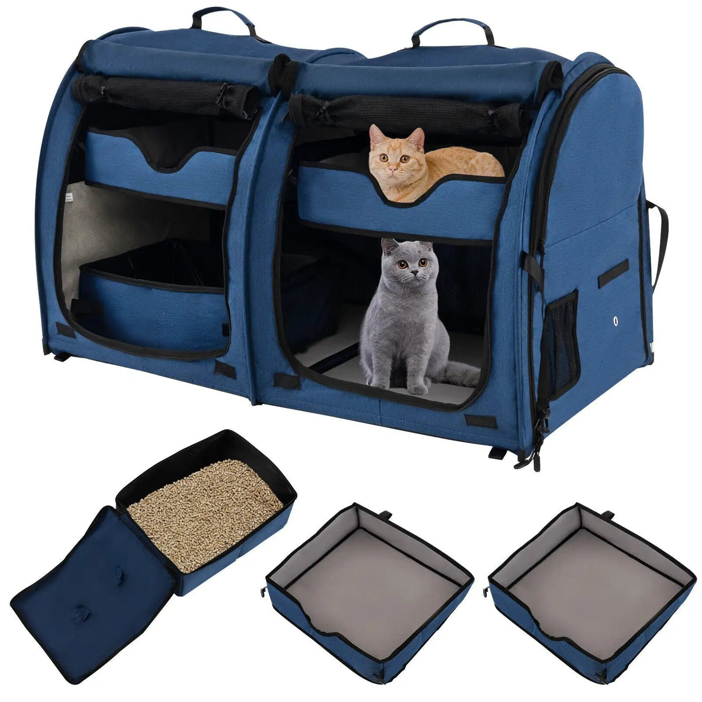 Double Compartment Pet Carrier with 2 Removable Hammocks by DirectDeals