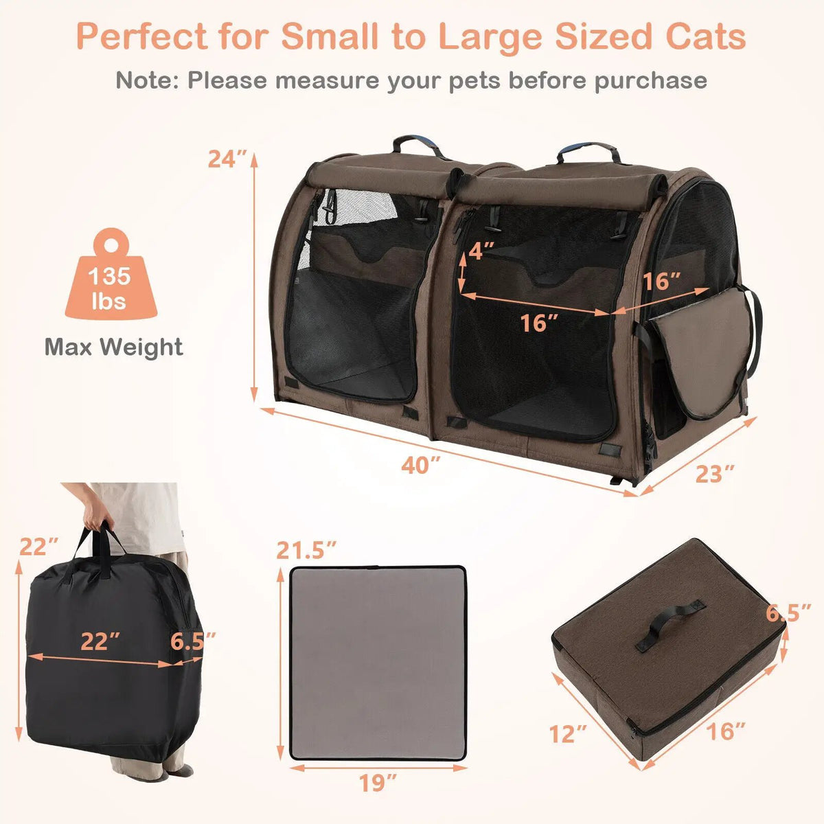 Double Compartment Pet Carrier with 2 Removable Hammocks by DirectDeals