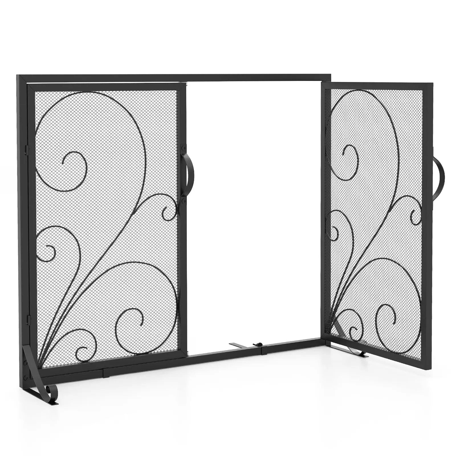 38 x 31 Inch Double Door Fireplace Screen-Black by DirectDeals